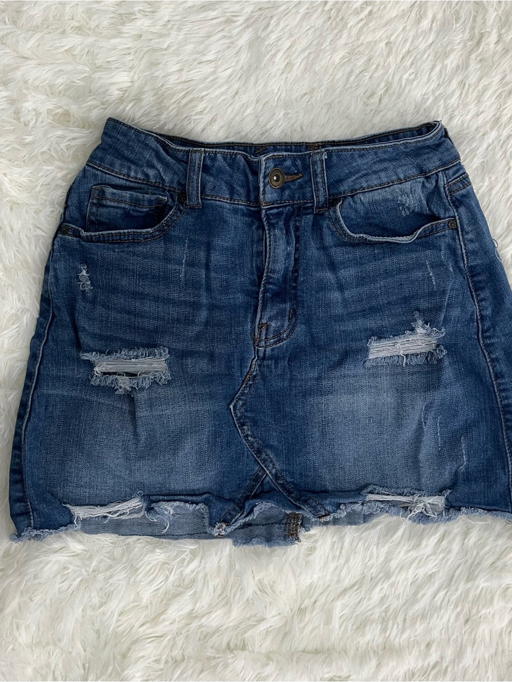 Distressed Mini Jean Skirt
